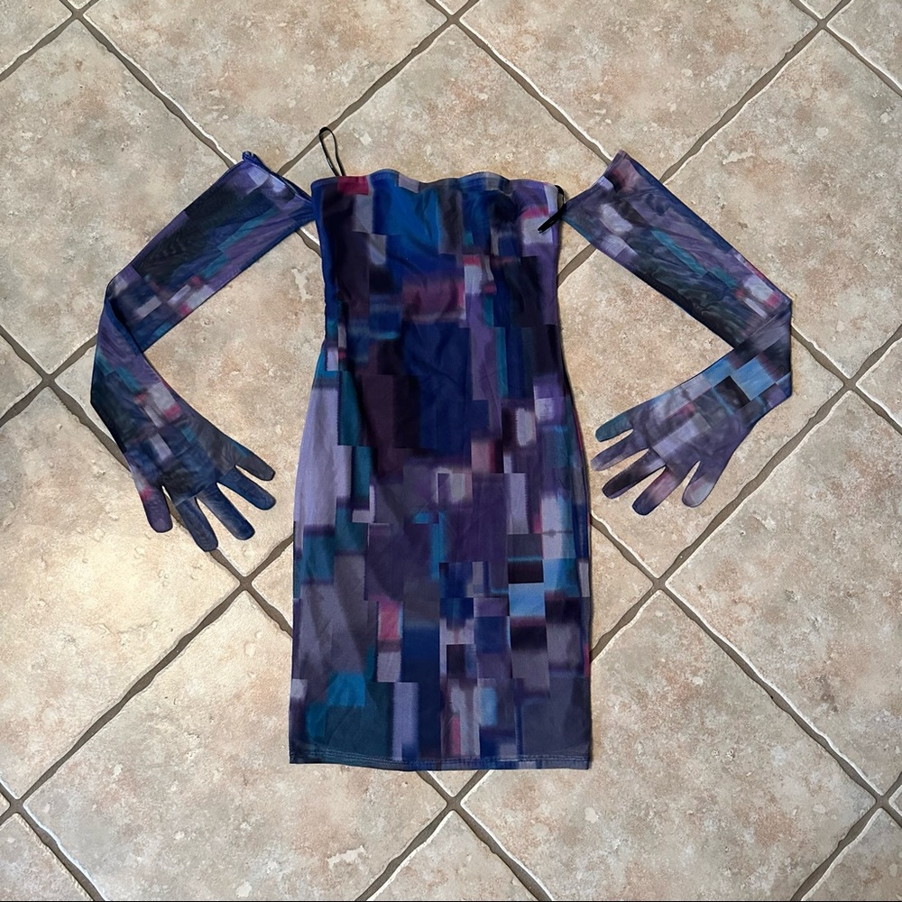 Dress with attached gloves